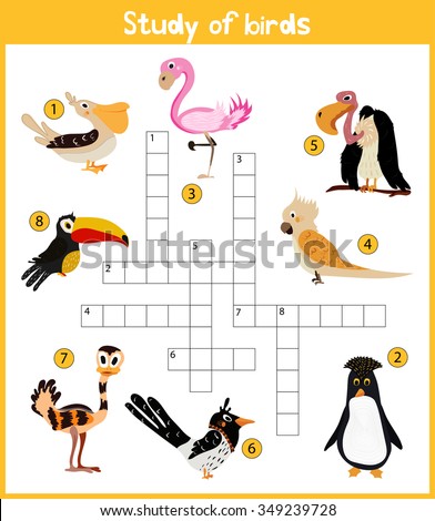 word puzzle crossword cartoon game education children vector exploring colorful theme shutterstock vowels ostrich flamingo species birds including different around