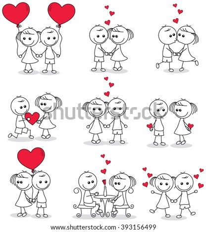 Collection Set Cute Couple Doodle Hearts Stock Vector 393156499 ...