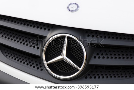 Amsterdam, Netherlands-march 26, 2016: Sign of Mercedes, Mercedes-Benz makes cars and -busjes, vans, buses, trucks and airplanes