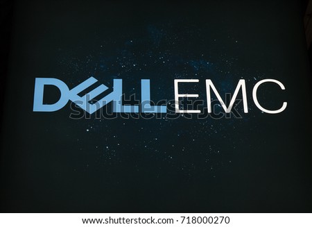 Amsterdam, Netherlands -september 15, 2017: Dell emc letters on a starry sky
