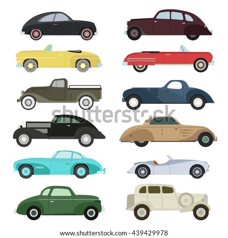 Six Colourful Vector Old Cars Side Stock Vector 121845652 - Shutterstock