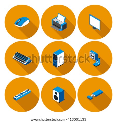 flat icons with accessories for personal computer in vector format eps10