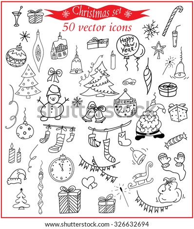 Christmas Season Doodle Setknitted Wear Winter Stock Vector 342660176