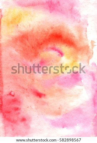 Vector abstract hand drawn illustration. Watercolor spot background. Yellow and red colors.