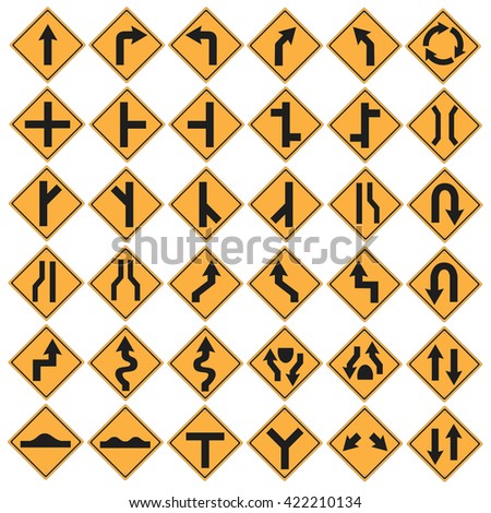 Yellow Road Signs Traffic Signs Vector Stock Vector 373494688 ...