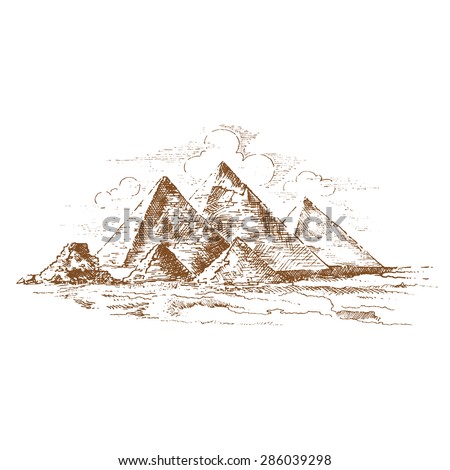 Drawing Pyramids Desert Giza Egypt Vector Stock Vector 82533373 ...