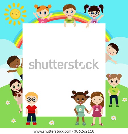 Happy Children Holding Blank Poster Template Stock Vector 447390883 ...