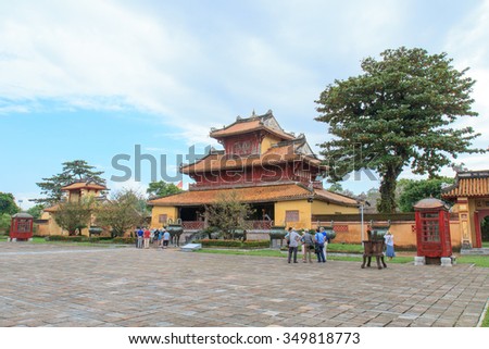 HUE, VIETNAM, 3th December, 2015 ; Hien Lam Cac Pavilion. The Citadel, Hue, Vietnam. Unesco World Heritage Site. Forbidden City. Hue Imperial City.