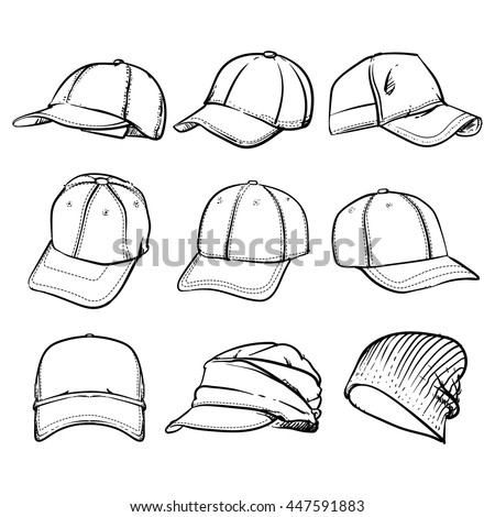 Vector Set Cap Hand Drawn Hat Stock Vector 447591883 - Shutterstock