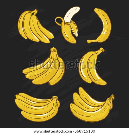 Yellow Bananas vector illustration on black background.