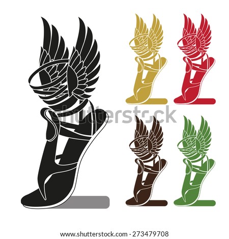 Silhouette Running Shoe With Wings. Symbol Of Trade. Profit Or Sport. Template To Icon, Logo, Print, With Options For Color. Isolated Vector Set. Shoe With Wings Charm. Shoe With Wings Brand.