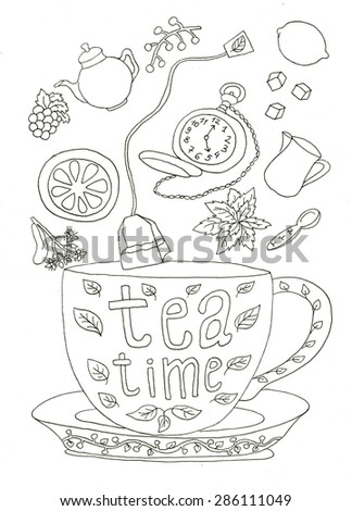 Download 5 Oclock Tea Time Coloring Page Stock Illustration 286111049 - Shutterstock