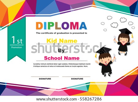 stock vector kids diploma certificate in polygonal style with lovely children design template 558267286