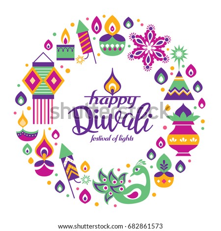 Diwali Hindu festival greeting card with modern elements