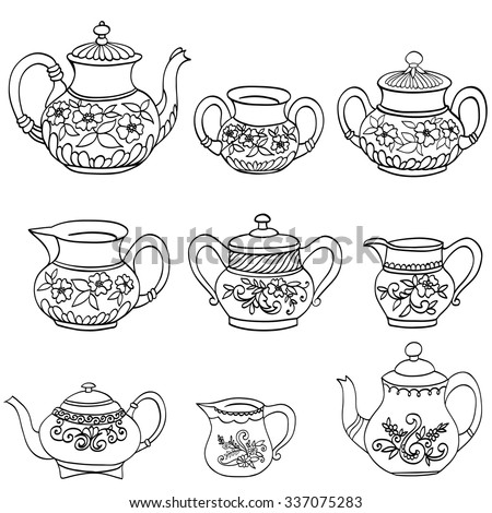 Pottery Line Hand Drawing Vector Set Stock Vector 337075283 - Shutterstock