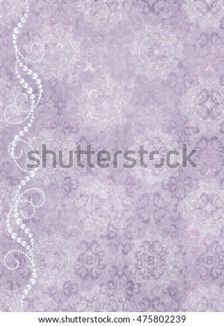 Vintage Style Floral Silver Background Lace Weaving Of Pearls Beads Vintage Style Floral Silver Background Lace Weaving Of Pearls Beads