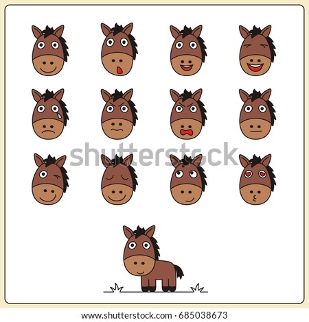 Set Face Funny Horse Cartoon Style Stock Vector 685038673 - Shutterstock