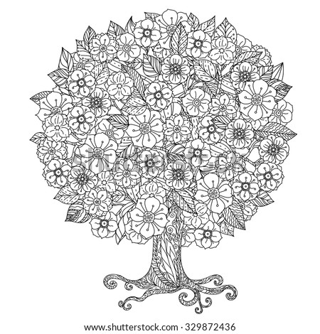 circle shape orient floral black and white tree could be use for coloring book in zentangle - Coloring Book Tree circle shape orient floral black and white tree could be use for coloring book in zentangle - Coloring Book Tree