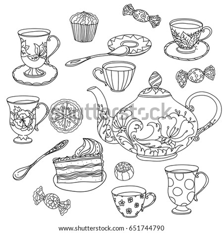 Tea Cups Teapots Sketchy Doodles Vector Stock Vector 100933615 ...