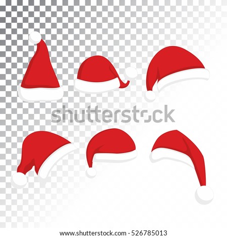 Santa Claus red hat set. Christmas clothes holiday elements on transparent effect background