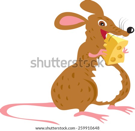 A fat cartoon mouse eating a chunk of cheese - stock vector