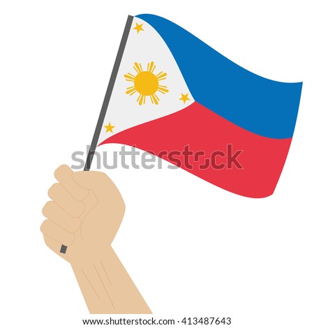 Hand Holding Raising National Flag Philippines Stock Vector 413487643 ...