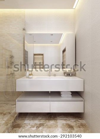 Contemporary Sink Console White Color Shelf Stock Illustration ... - Contemporary Sink console in white color with a shelf. Minimalism style and  design. Modern