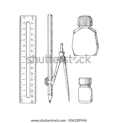 ruler set sketch Set Vector Stock Stationery Sketch Illustration Style