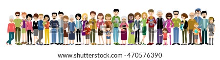 Big banner of people. Adults and children. Men and women. Vector