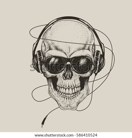 Vector Human Skull Aviator Sunglasses Listening Stock Vector 393060967 - Shutterstock