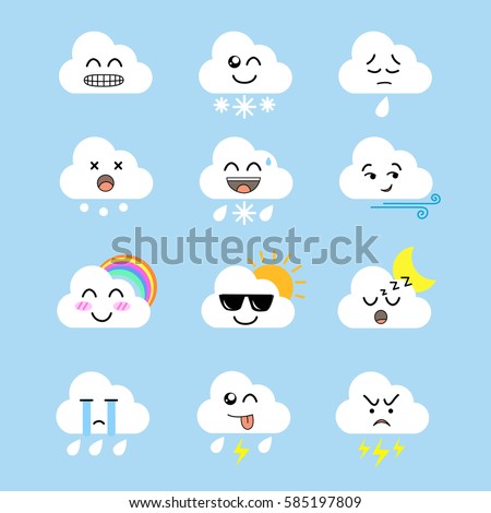 Emotion Cloud Set Cute Cloud Characters Stock Vector 585197809 