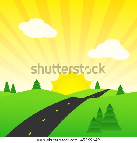 Vector Landscape Background Road Green Valley Stock Vector 301130129 ...