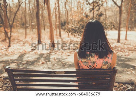 Sad Woman Sitting On Bench Back Stock Photo 604036679 - Shutterstock