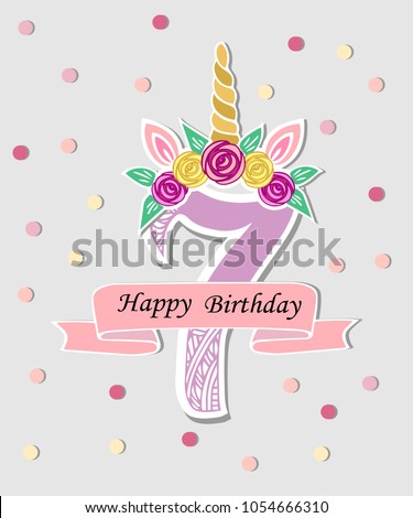 vector illustration number seven unicorn horn stock vector royalty