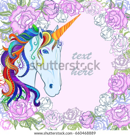 pink template hand drawn roses unicorn stock vector