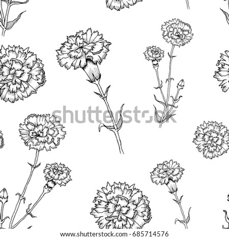 Vector Seamless Pattern Carnation Flower By Stock Vector 685714576 