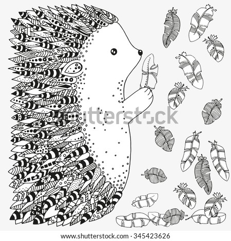 Download Artistically Ornamental Prickly Hedgehog Feathers Handdrawn Stock Vector 345423626 - Shutterstock