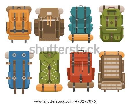 Colorful Camping Backpack Set Flat Design Stock Vector ...