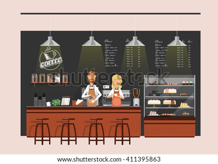 Vector Illustration Design Coffee Shopcoffee Barcounterbackgroundflat