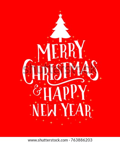 Merry Christmas Happy New Year Lettering Stock Vector 763886203 - Shutterstock