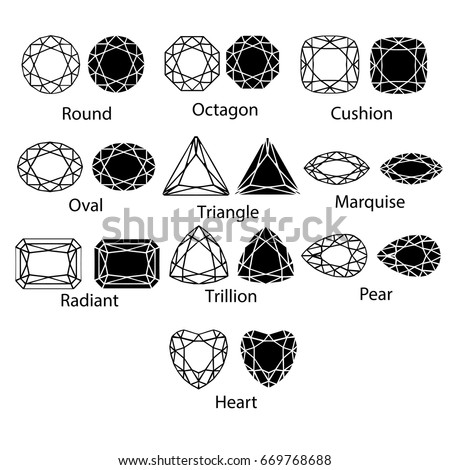 Gemstones vector gem cut isolated set jewelry diamond white crystal illustration. Jewel black silhouette stone.