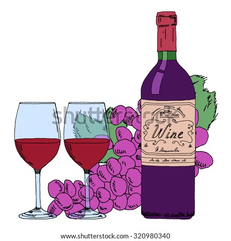 Cartoon Bottle Wine Glass Stock Vector 115975570 - Shutterstock