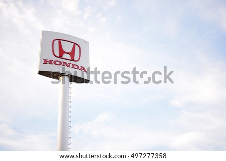BANGKOK, THAILAND - October 07, 2016: Honda logo installed outdoor to indicate the sale and service center. Honda is Japanese's car manufacturer which sold around the world.