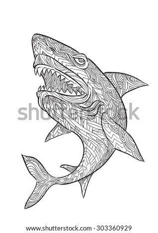 Hand Draw Shark Zentangle Style Stock Vector 303360929 - Shutterstock