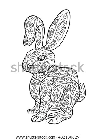 Hand Draw Of Rabbit In Zentangle Style For Adult Coloring