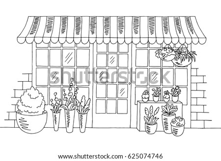 Flower Shop Graphic Black White Sketch Stock Vector 625074746