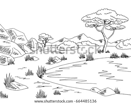 Download Savannah Graphic Black White Lake Landscape Stock Vector (Royalty Free) 664485136 - Shutterstock