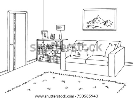 Hand Drawn Sketch Modern Living Room Stock Vector 393803698 - Shutterstock