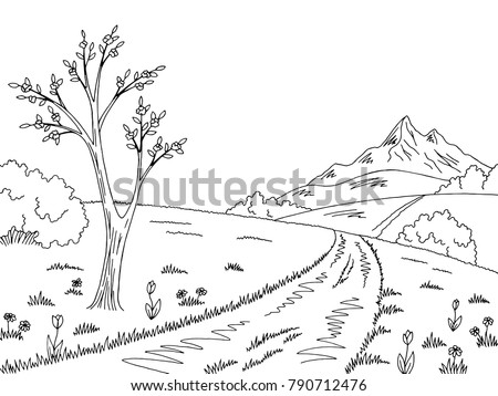 Mountain Road Graphic Black White Spring Stock Vector (Royalty Free ...