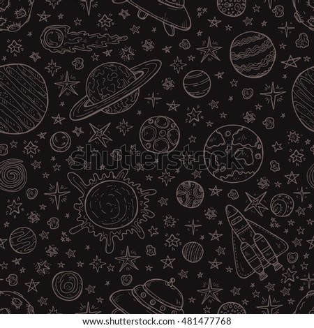 Seamless Pattern Space Rockets Comet Planets Stock Vector 127232357 ...